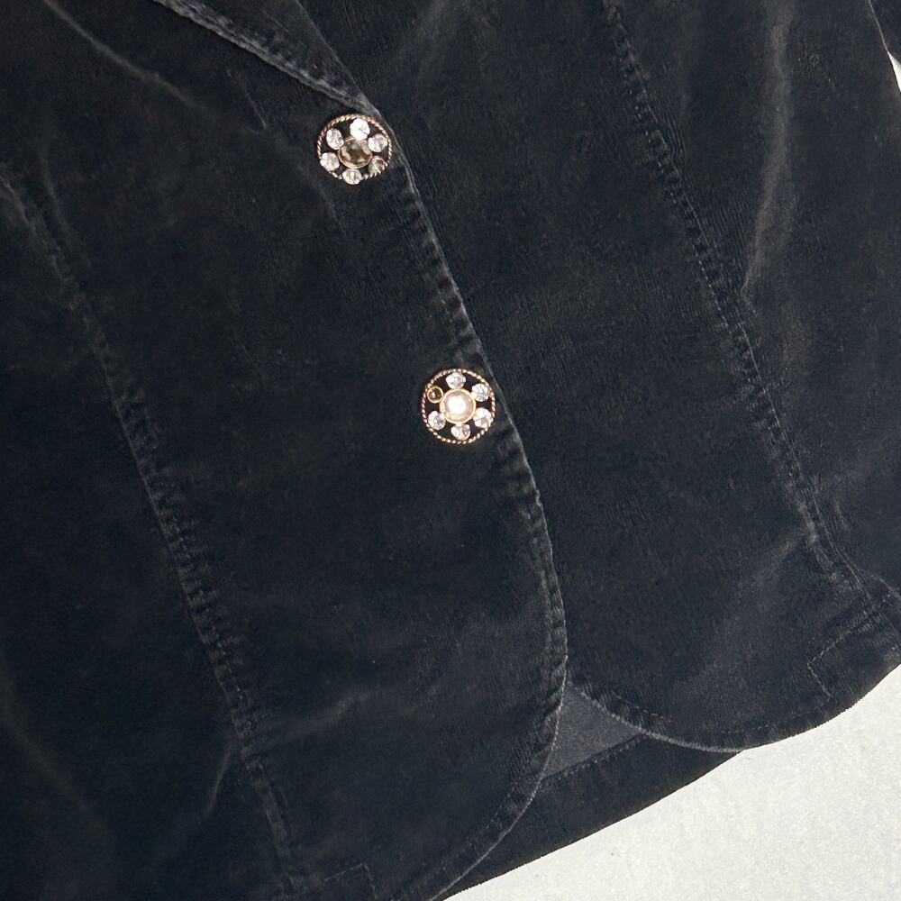 Vintage Y2K Velvet Blazer Women's Cropped WhimsiGoth Office Black Jacket Size M - Picture 4 of 9